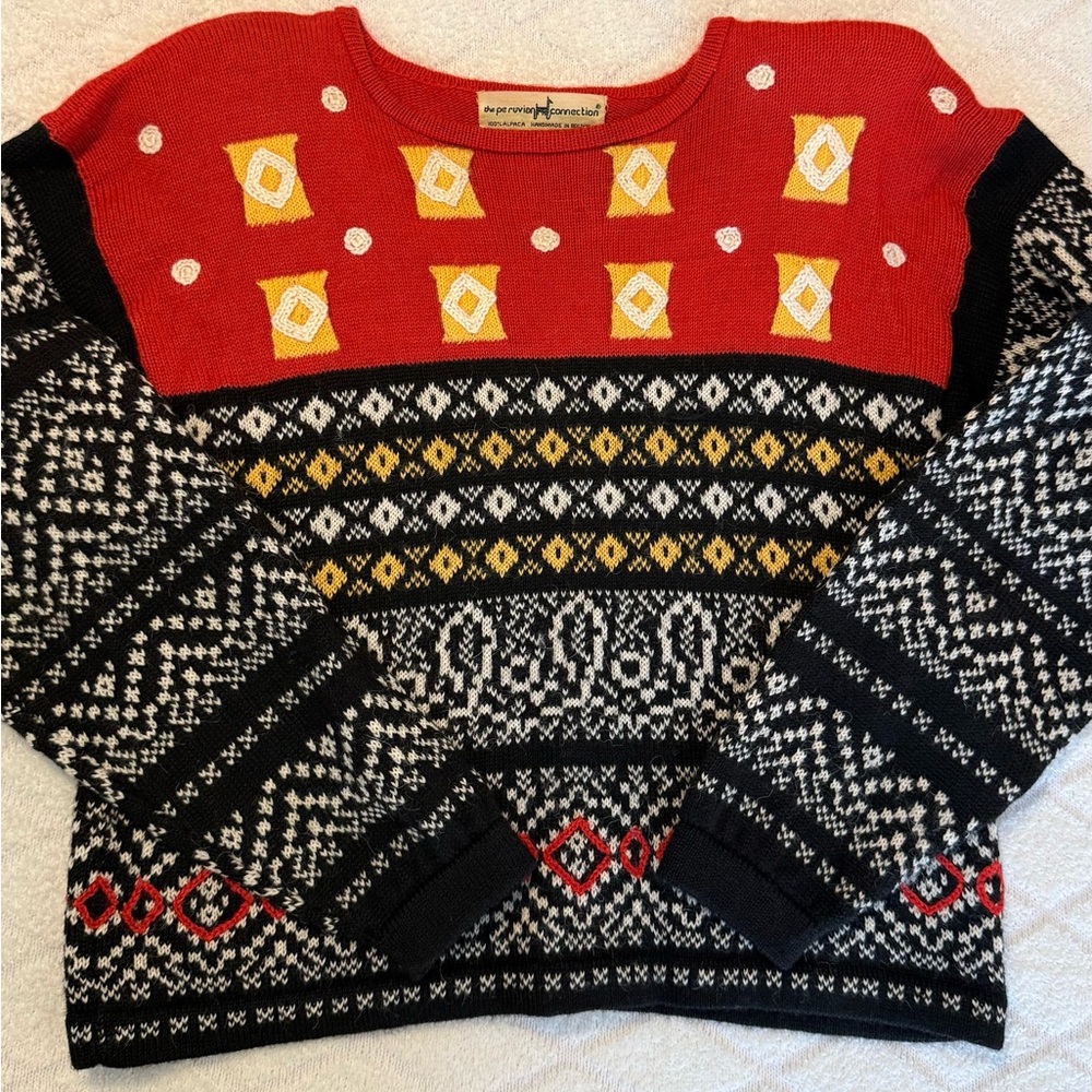 PERUVIAN CONNECTION Geometric Tribal 100% Alpaca Heavy Sweater Womens sz
